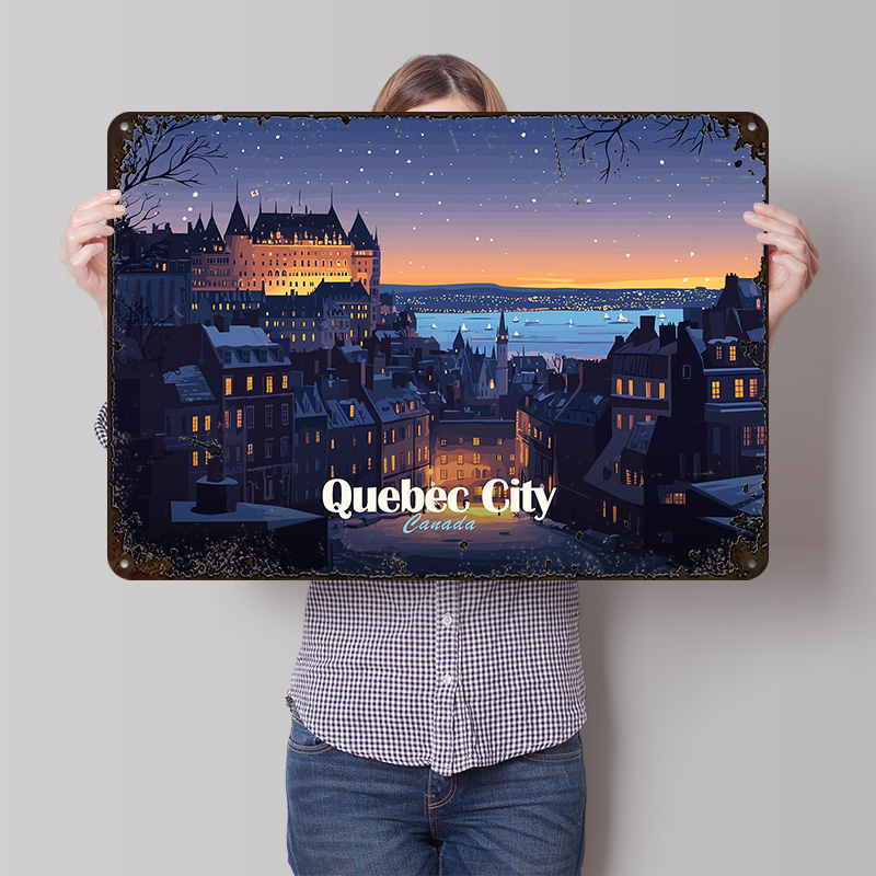 Retro Gaming Quebec - Quebec City Gece Baskılı Poster Özelleştirilmiş