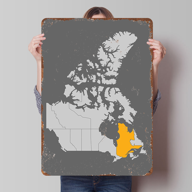 Retro Gaming Quebec - Kanada Haritası Quebec'ı Vurgulayan Kalaylı Poster