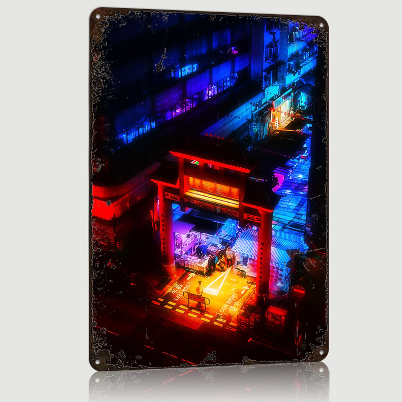 Retro Gaming Market - Hong Kong Mavi Pazar Posteri Özelleştirilmiş