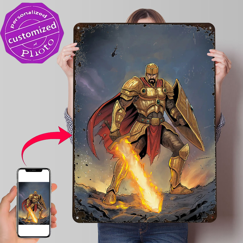 Retro Knight Gaming - Alevli Kılıçlı Altın Şövalye Posteri Retro