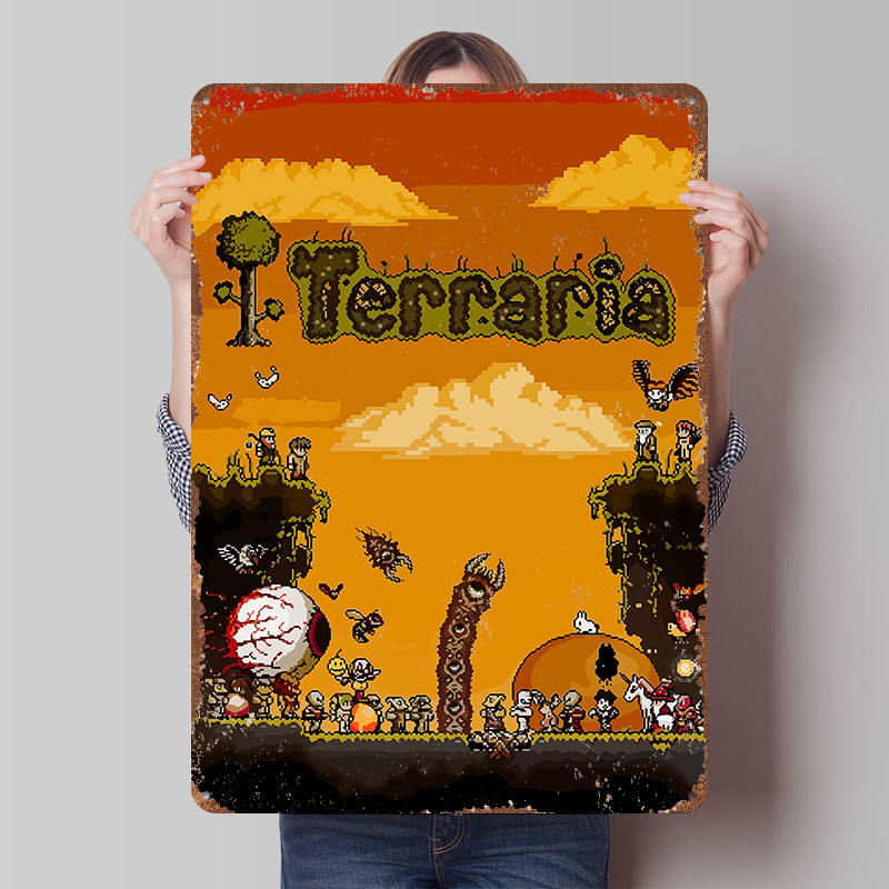 Retro Gaming At Home - Terraria Piksel Sanatı Oyunu Baskılı Poster