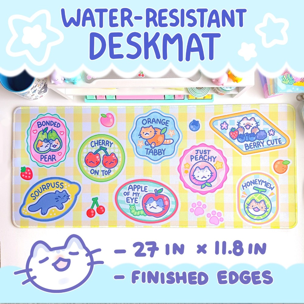 Retro Gaming Desk Setup - Fruit Kitty Masa Matı Mousepad Oyun