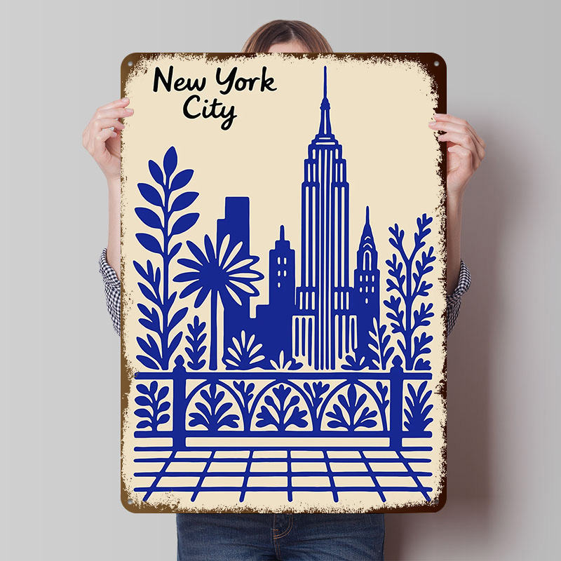 Retro Gaming At Home - New York Şehri Mavi Poster Özelleştirilmiş