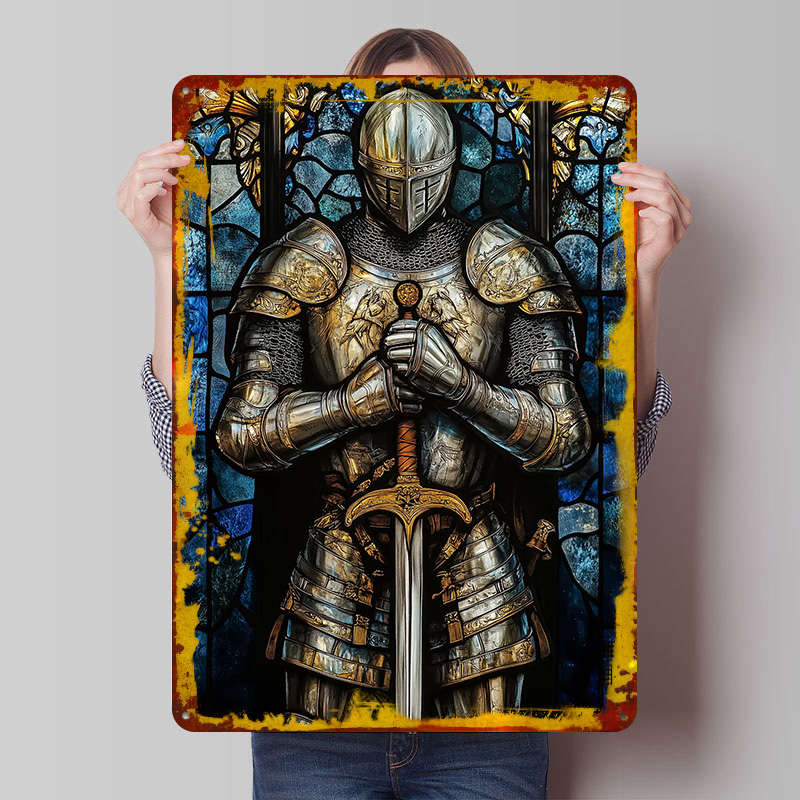 Retro Knight Gaming - Parlayan Zırhlı Şövalye Teneke Levha Posteri