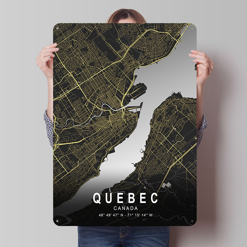 Retro Gaming Quebec - Quebec Gümüş Şehir Haritası Baskılı Poster
