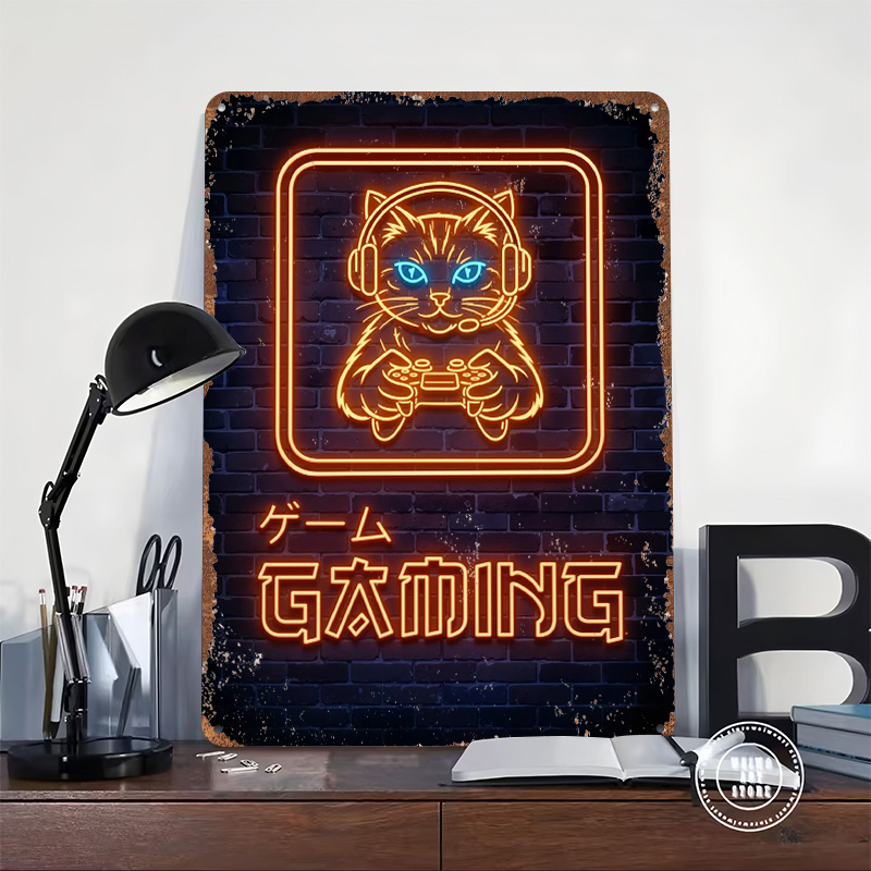 Neon Oyun Kedisi Baskılı Poste - Retro Gaming At Home incelemesi ve fiyatı