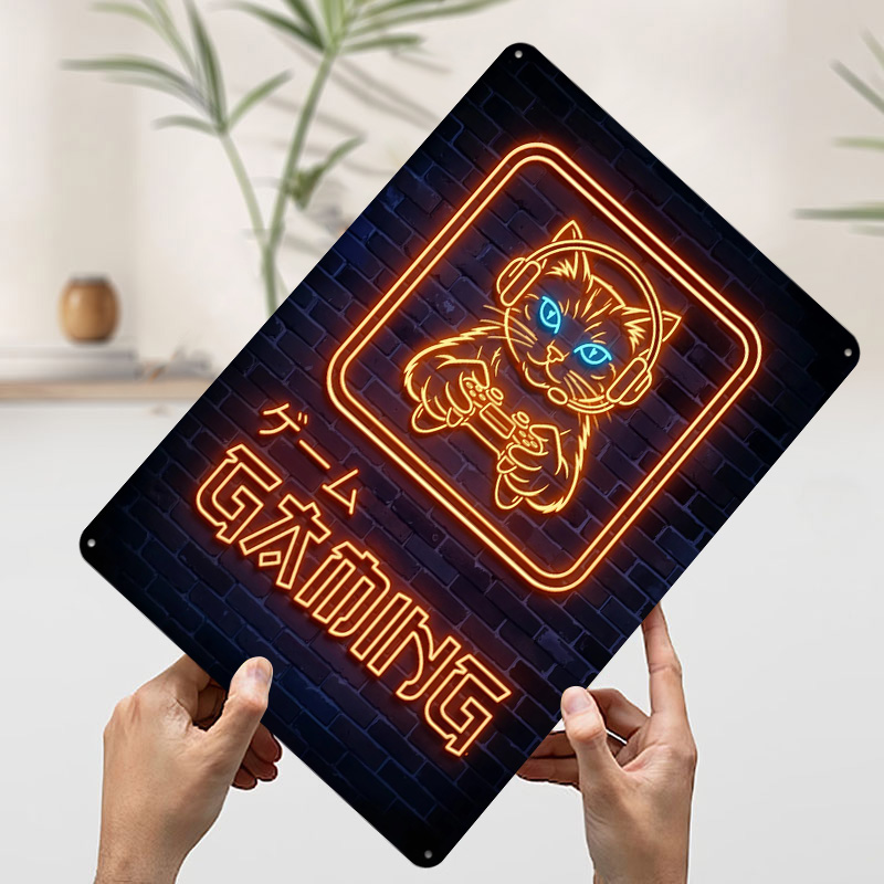 Neon Oyun Kedisi Baskılı Poste - Retro Gaming At Home incelemesi ve fiyatı