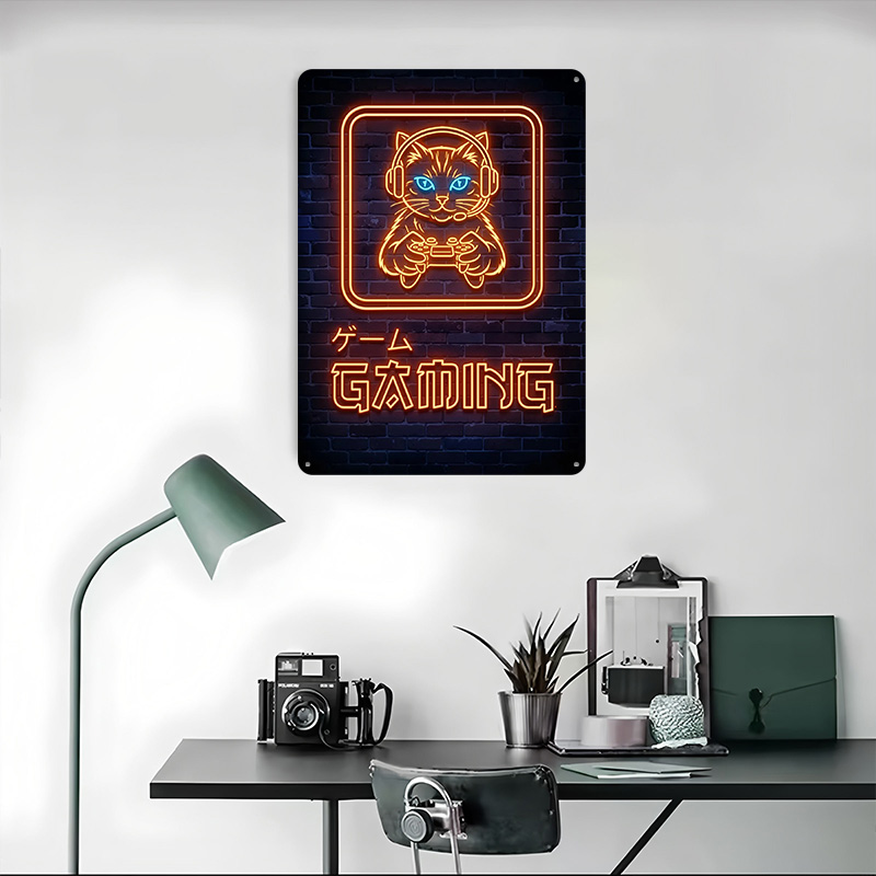 Neon Oyun Kedisi Baskılı Poste - Retro Gaming At Home incelemesi ve fiyatı